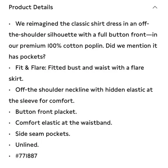 NWT Banana Republic Cotton Pop Off Shoulder Black Shirt Dress Sz S (#771887) - Picture 6 of 7